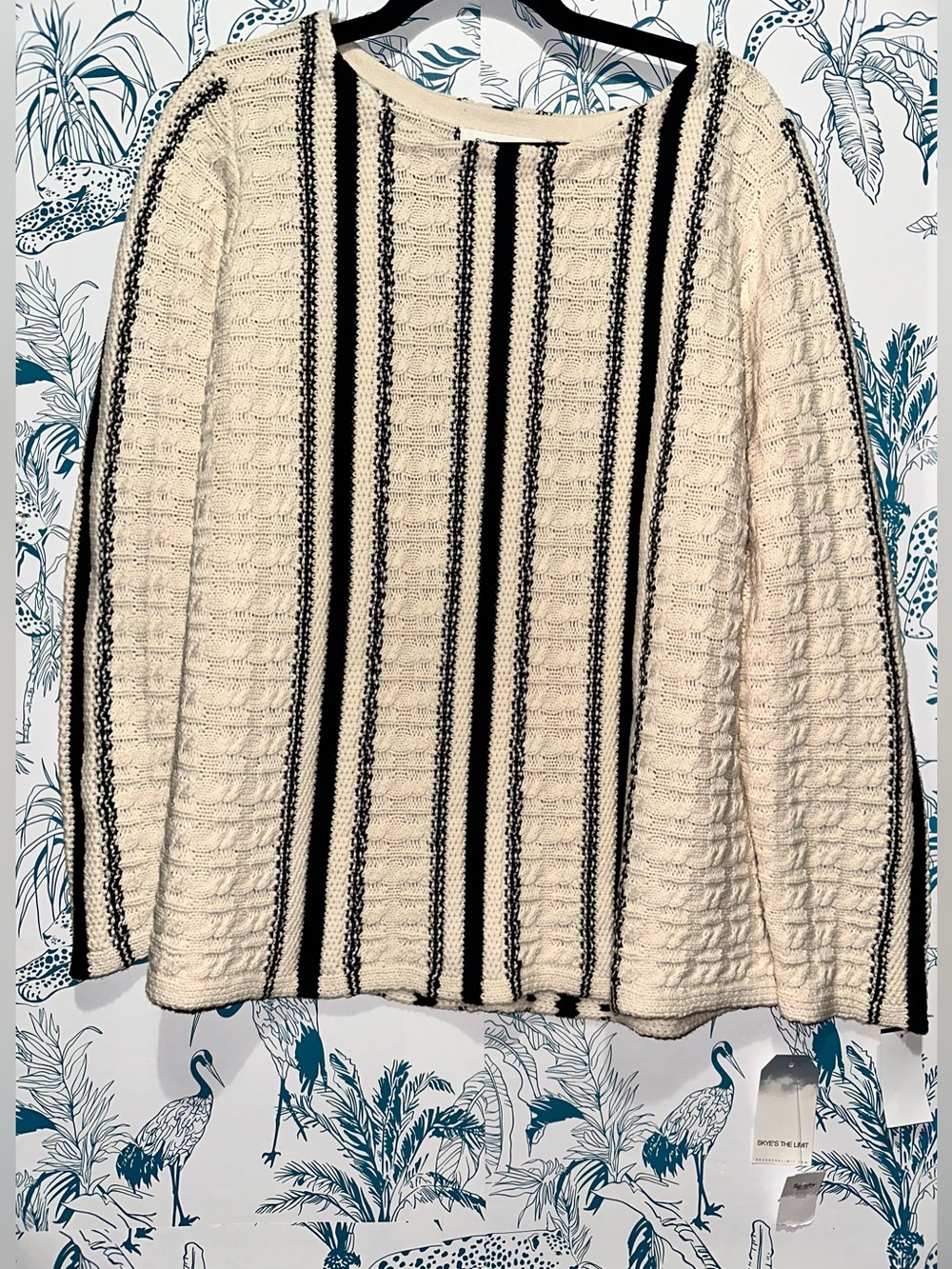 Skyes The Limit Cream Knit Sweater with Black Vertical Stripes - NWT